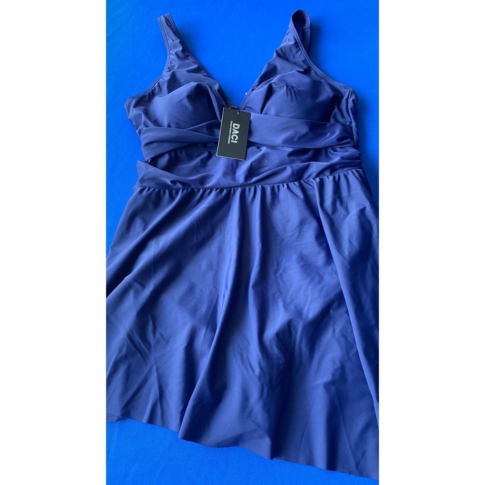 Daci Women Blue Swim Dress One Piece Swimsuit 14W NWT Asymmetric Hem UPF 50+